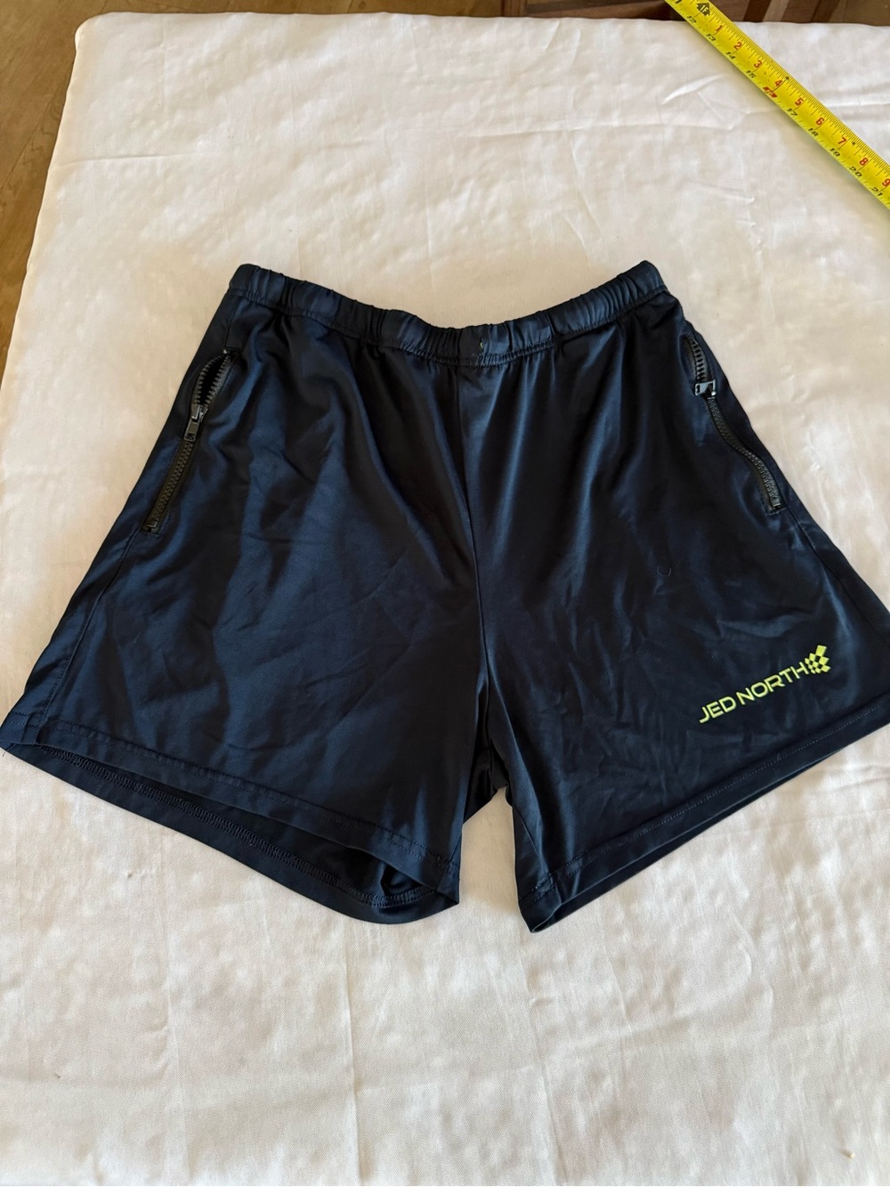 Jed North Navy Blue  Shorts with Neon Yellow Logo Accent